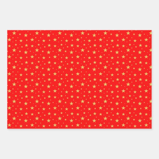 Sternmuster auf Blau, Golden und Rot Geschenkpapier Set (Vorderseite)