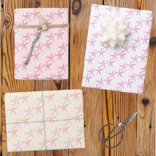 Sternmuster auf weißem gelben rosa Pastell Geschenkpapier Set