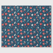 Sternmuster, Geschenke, Kanuchen auf blau Geschenkpapier (Flach)