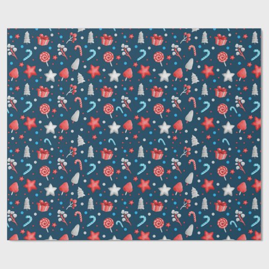 Sternmuster, Geschenke, Kanuchen auf blau Geschenkpapier (Flach)