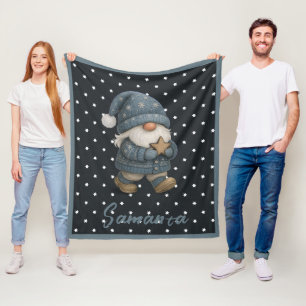 Sternmuster-Gnom blau beige Name Fleecedecke