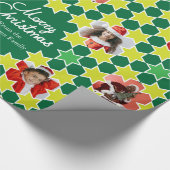Sternmuster Grün Weihnachtsfamilie Foto-Brauch Geschenkpapier (Ecke)