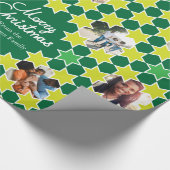 Sternmuster Grün Weihnachtsfamilie Foto-Brauch Geschenkpapier (Ecke)