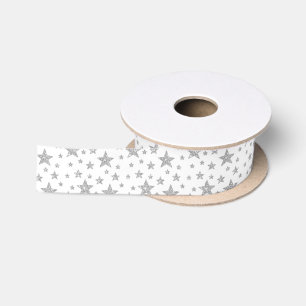 Sternmuster mit falschem Silberglitter-Look Satinband
