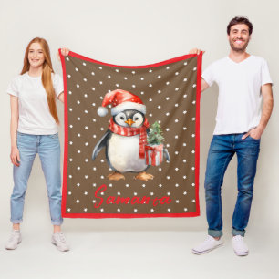 Sternmuster Pinguin braun rot Name Fleecedecke
