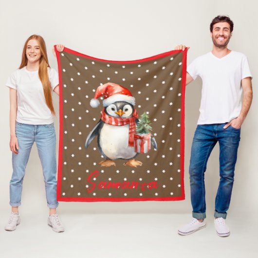 Sternmuster Pinguin braun rot Name Fleecedecke (Beispiel)