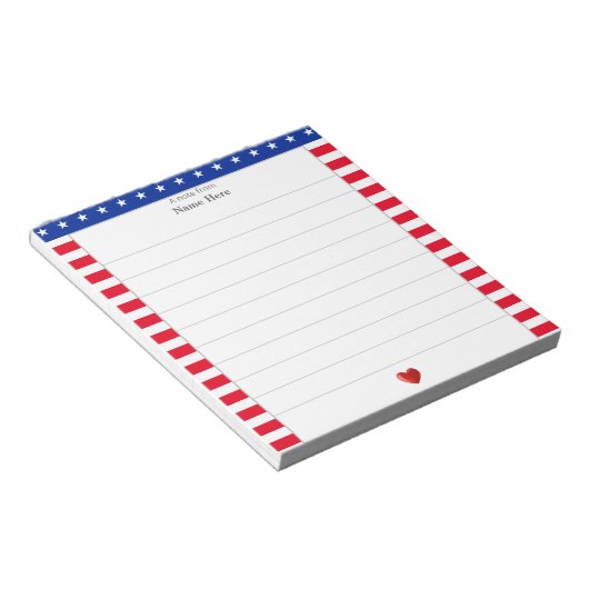 Sternmuster, rote, weiße Streifen und Herz-Linse Notizblock (angewinkelt)