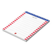 Sternmuster, rote, weiße Streifen und Herz-Linse Notizblock (Rotiert)