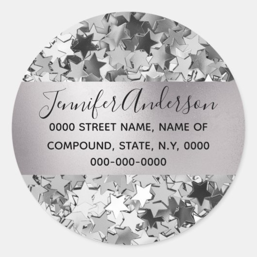 Sternmuster Silber Collage schimmern strahlend DIY Runder Aufkleber (Vorderseite)