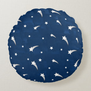 Sternschnuppen Navy Blau Aquarell Rundes Kissen