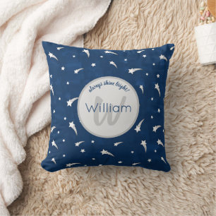 Sternschnuppen Navy Blau Wasserfarbe Monogramm Kissen