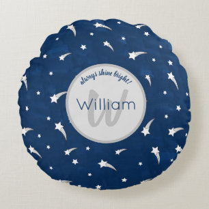 Sternschnuppen Navy Blau Wasserfarbe Monogramm Rundes Kissen