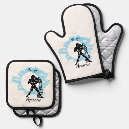 Sternzeichen - Aquarius Ofenhandschuh & Topflappen-Set (Vorderseite/Rückseite)