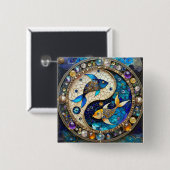 Sternzeichen - Fische Yin und Yang Button (Vorne & Hinten)