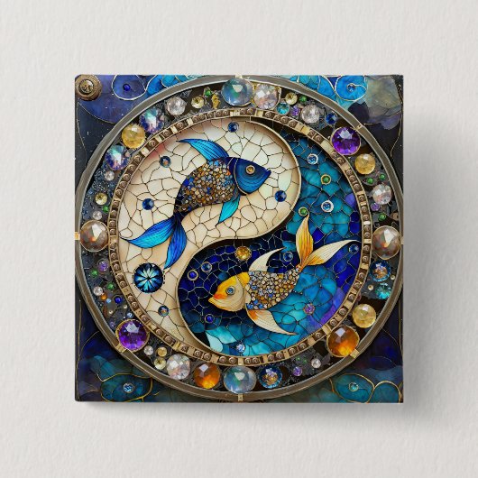 Sternzeichen - Fische Yin und Yang Button (Vorderseite)