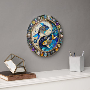 Sternzeichen - Fische Yin und Yang Große Wanduhr