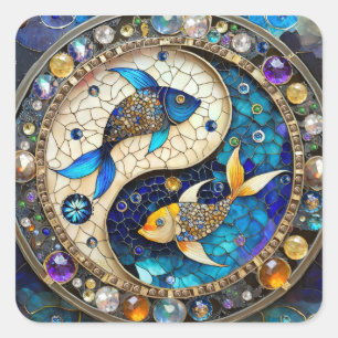 Sternzeichen - Fische Yin und Yang Quadratischer Aufkleber