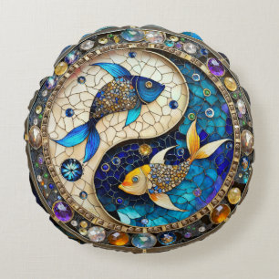 Sternzeichen - Fische Yin und Yang Rundes Kissen