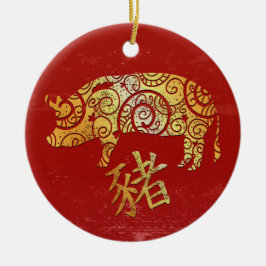 Sternzeichen für das Schwein Chinesisches Horoskop Keramik Ornament