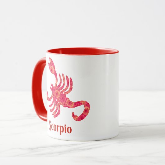 Sternzeichen für Skorpio in Rot und Korallen Tasse (Vorderseite Links)