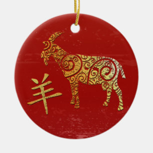 Sternzeichen für Ziege Chinesisches Horoskop Keramik Ornament