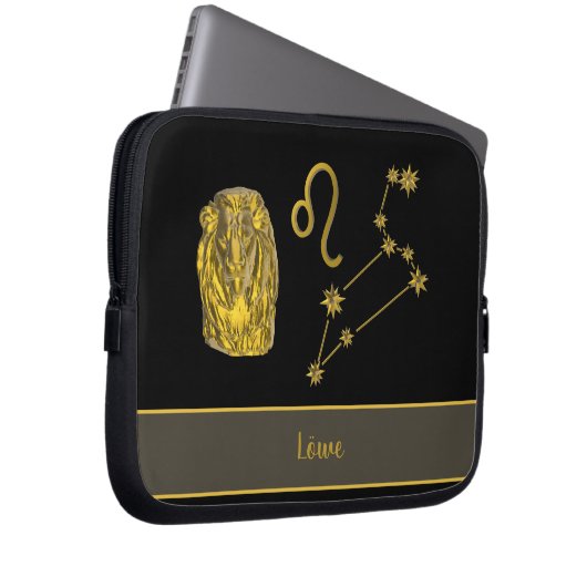 Sternzeichen Löwe 3D, gold - Laptopschutzhülle (Vorne Rechts)