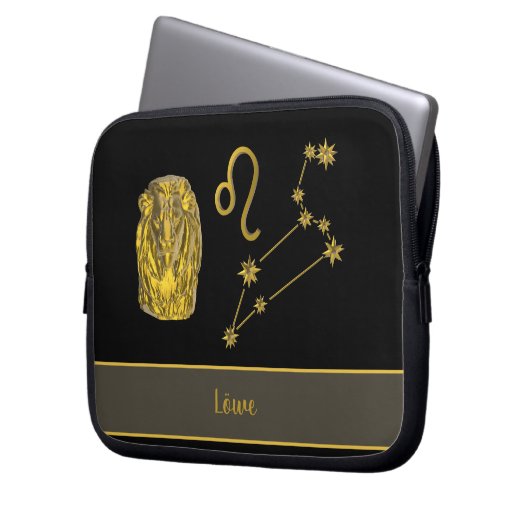 Sternzeichen Löwe 3D, gold - Laptopschutzhülle (Vorderseite Links)