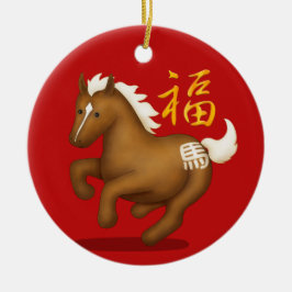 Sternzeichen Pferd "Glück" Chinesisches Neujahr-Ku Keramik Ornament