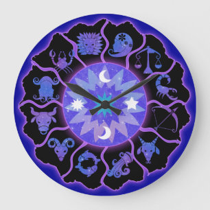 Sternzeichen-Rad-Wanduhr in Blau und Schwarz Große Wanduhr