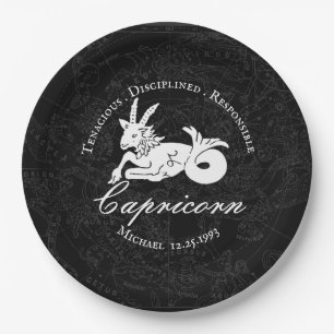 Sternzeichen Steinbock Astrologie Schwarz Weiß Vin Pappteller