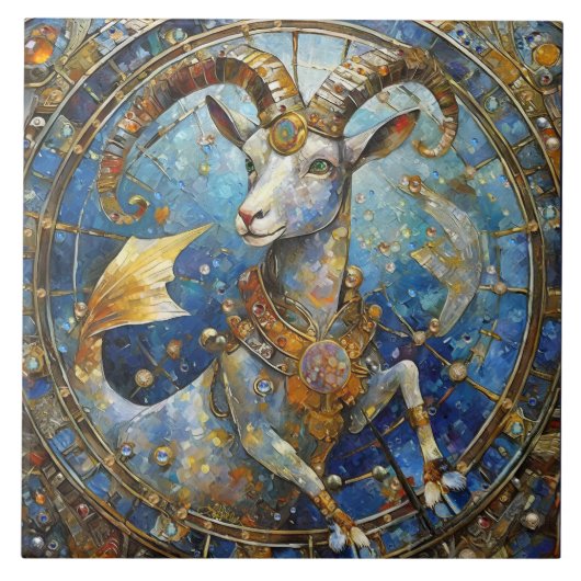 Sternzeichen - Steinbock der Meeresziege Fliese (Vorderseite)