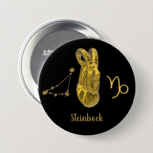 Sternzeichen Steinbock, gold - Button (Vorne & Hinten)