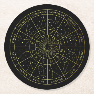 Sternzeichen-Sternbild-Sternbilder Gold-Karte Runder Pappuntersetzer