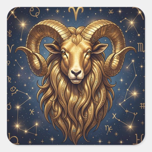 Sternzeichen Widder Goldener Widder und Sterne Quadratischer Aufkleber (Vorderseite)