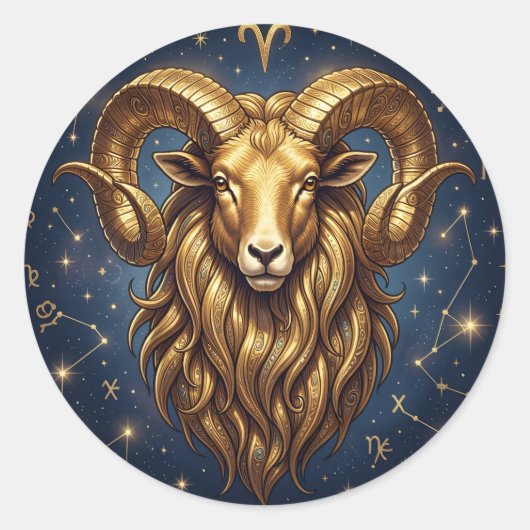 Sternzeichen Widder Goldener Widder und Sterne Runder Aufkleber (Vorderseite)
