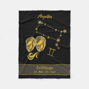 Sternzeichen Zwillinge, gold -  Fleecedecke