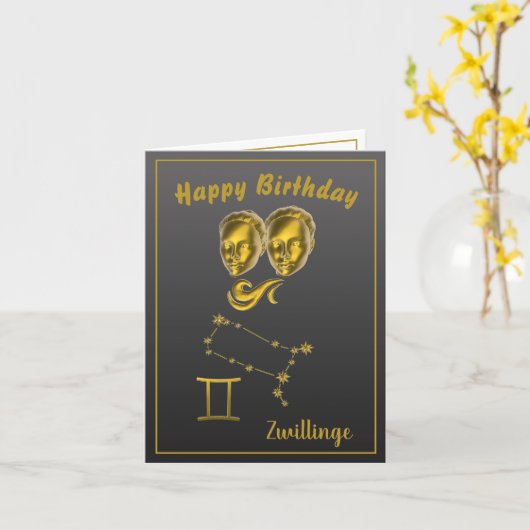 Sternzeichen Zwillinge - Karte (Gelbe Blume)