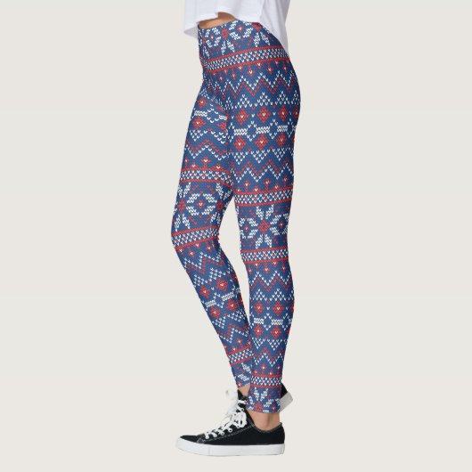 Stetch Pattern2 Navy/Red ID208 Leggings (Links)