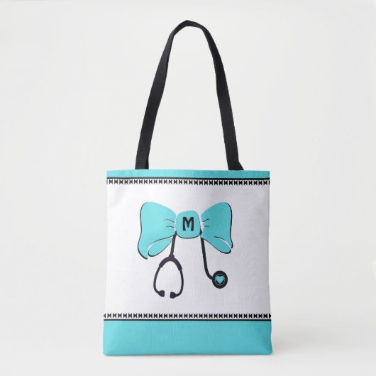 Stethoscope Bow Aquamarin & White Tasche (Vorderseite)