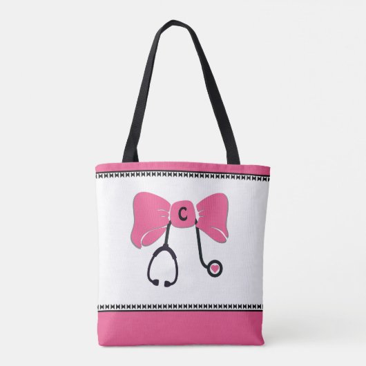 Stethoscope Bow Pink & White Tasche (Rückseite)