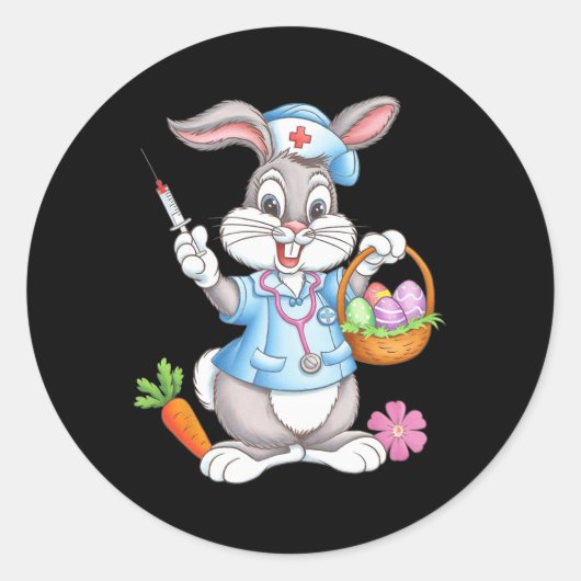 Stethoscope Bunny Scrub Top Rab Runder Aufkleber (Vorderseite)