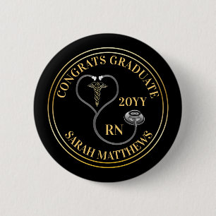 Stethoscope Caduceus RN Glückwunschs Graduate - Bl Button