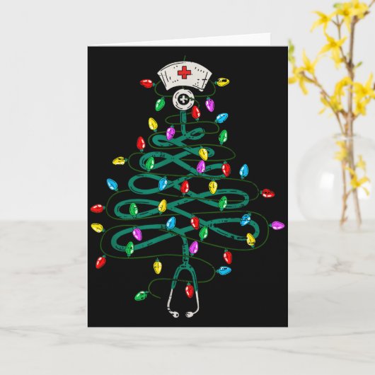 Stethoscope Christmas Tree Lights Nurse Christmas Karte (Gelbe Blume)