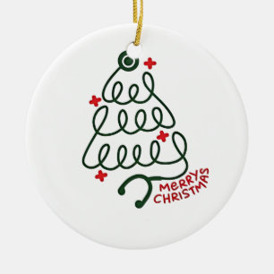 Stethoscope Christmas Tree Lights Nursing Scrubs Keramik Ornament