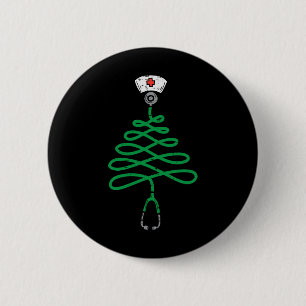 Stethoscope Christmas Tree Nurse Christmas Scrub T Button