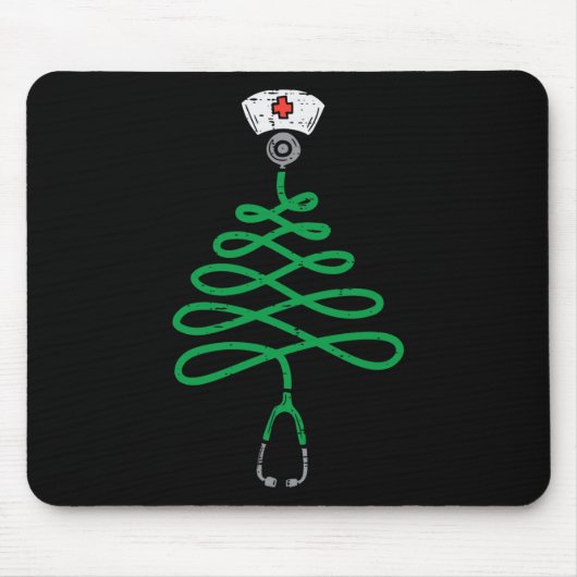 Stethoscope Christmas Tree Nurse Christmas Scrub T Mousepad (Vorne)