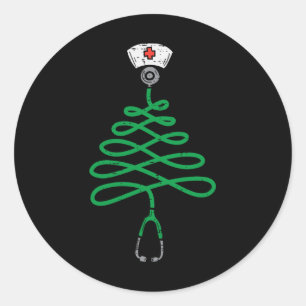 Stethoscope Christmas Tree Nurse Christmas Scrub T Runder Aufkleber