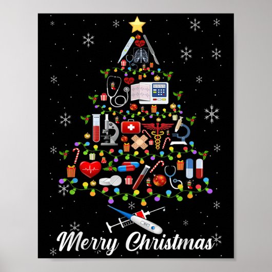 Stethoscope Christmas Tree Nurse Nursing Scrub Top Poster (Vorne)