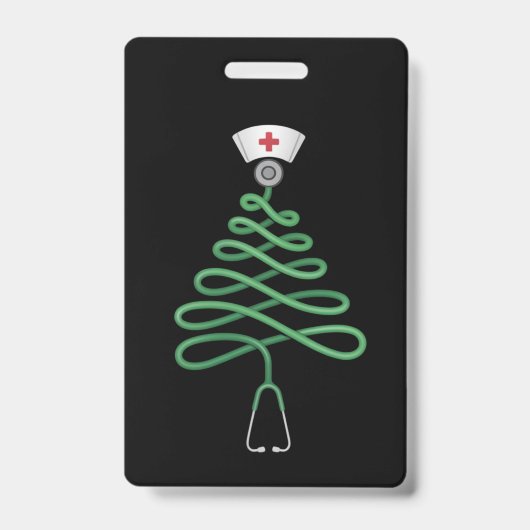 Stethoscope Christmas Tree Nurse Scrub Xmas Ausweis (Front)
