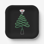 Stethoscope Christmas Tree Nurse Scrub Xmas Pappteller (Vorderseite)